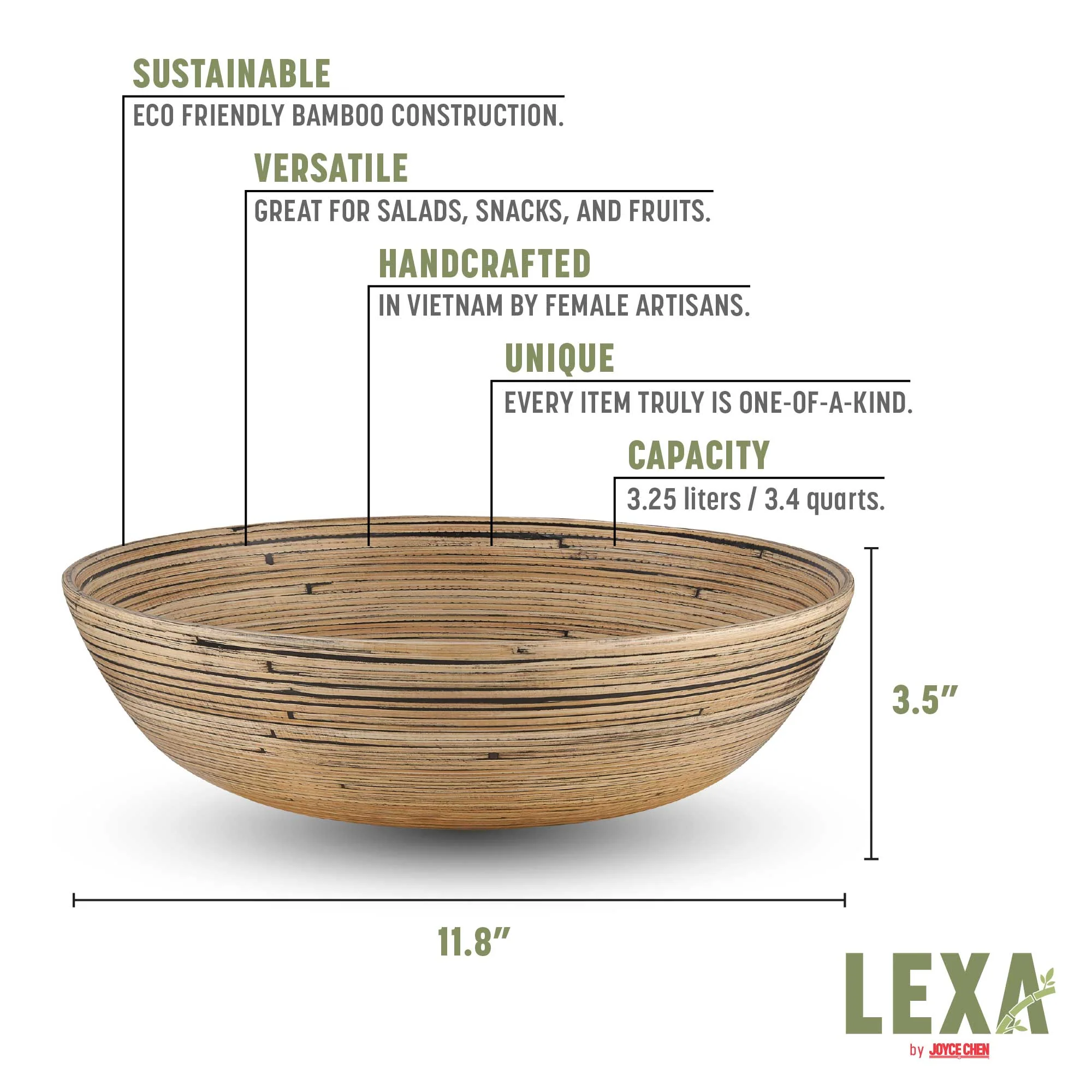 Lexa Bamboo Salad Bowl, 12 Inch - Image 14