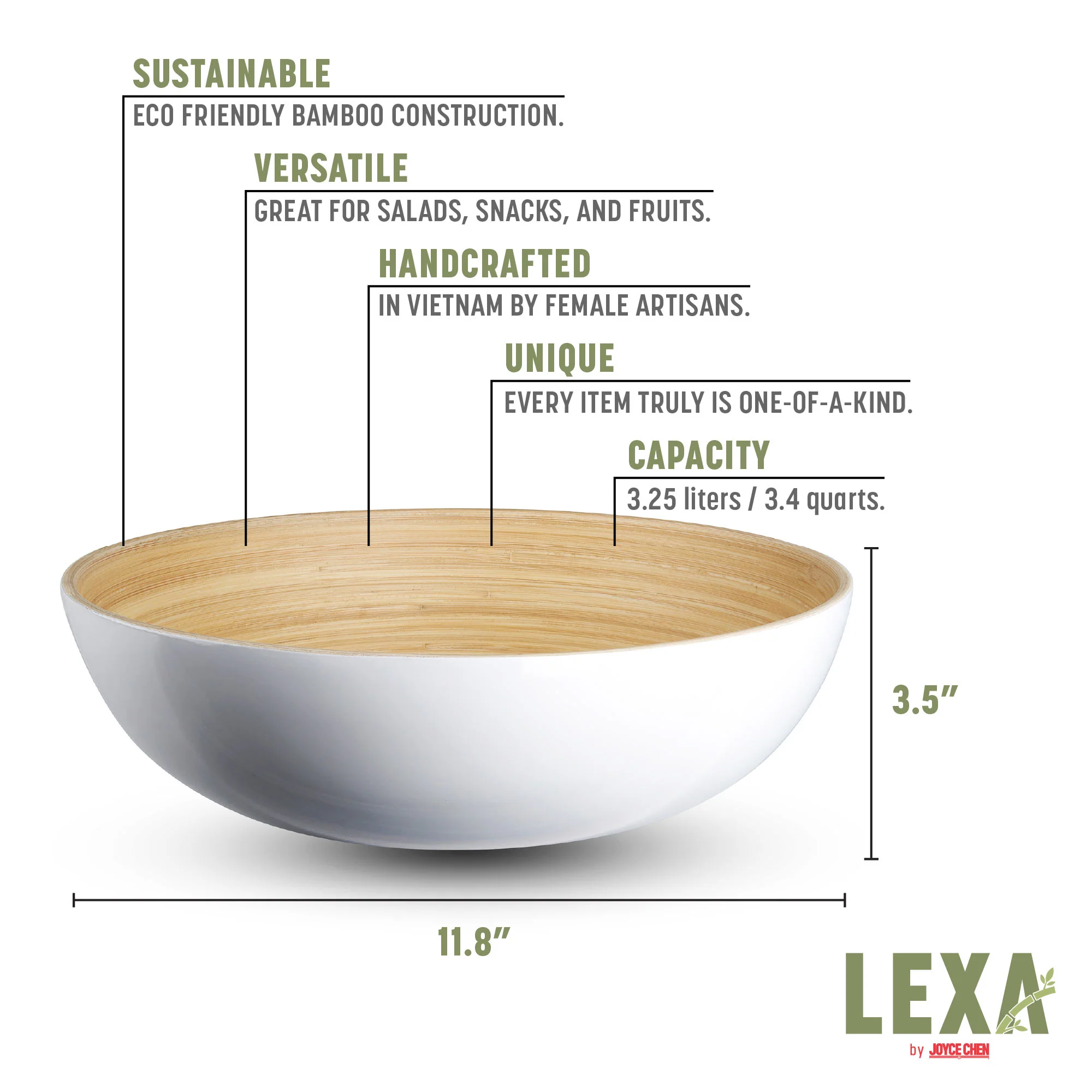 Lexa Bamboo Salad Bowl, 12 Inch - Image 8