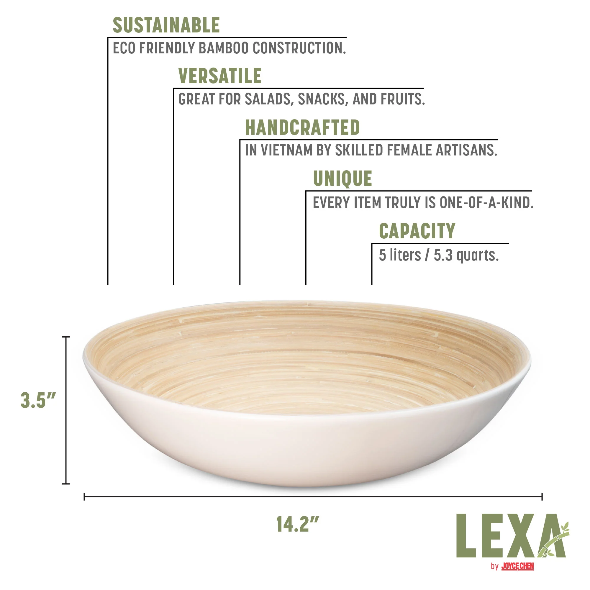 Lexa Bamboo Salad Bowl, 14 Inch - Image 14