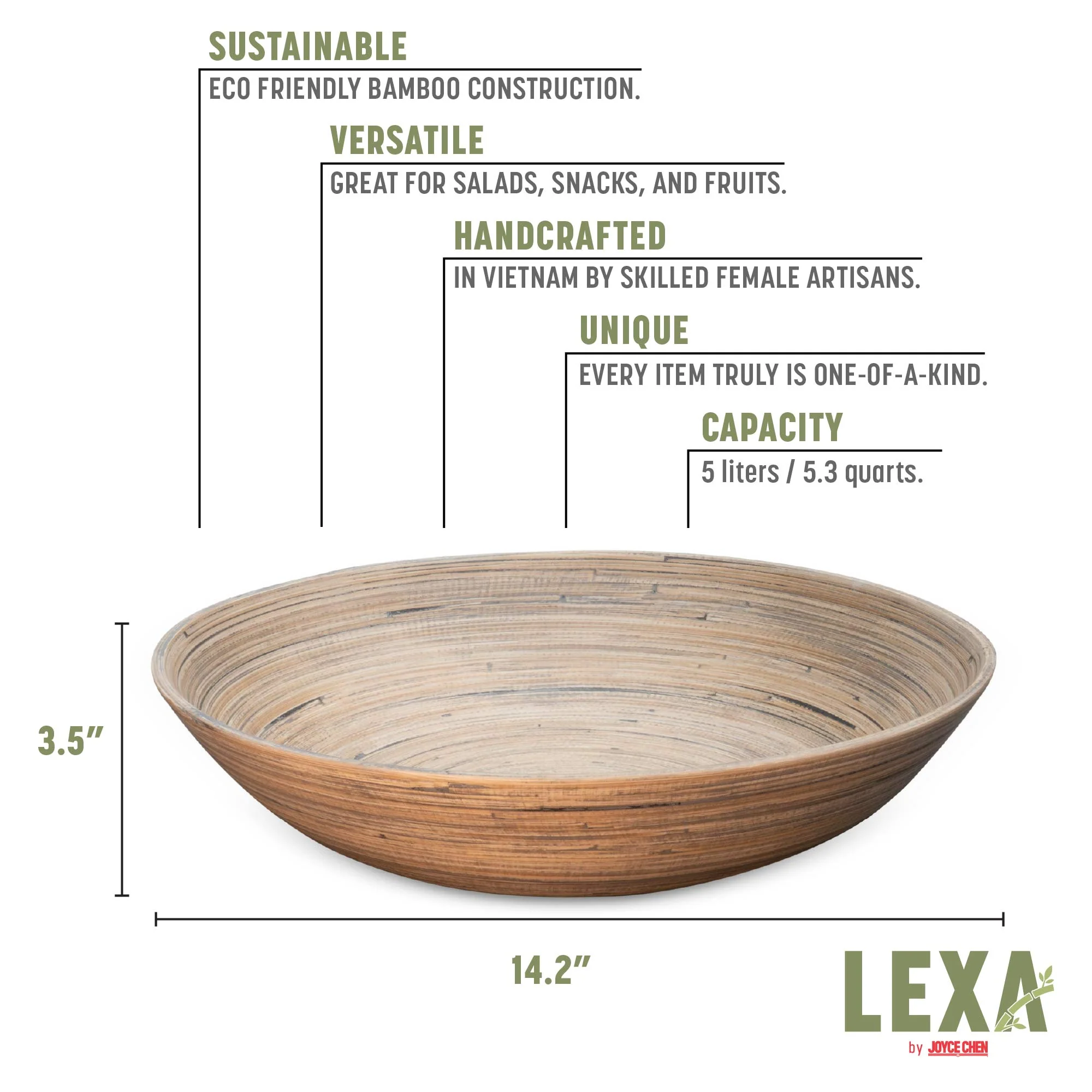 Lexa Bamboo Salad Bowl, 14 Inch - Image 8