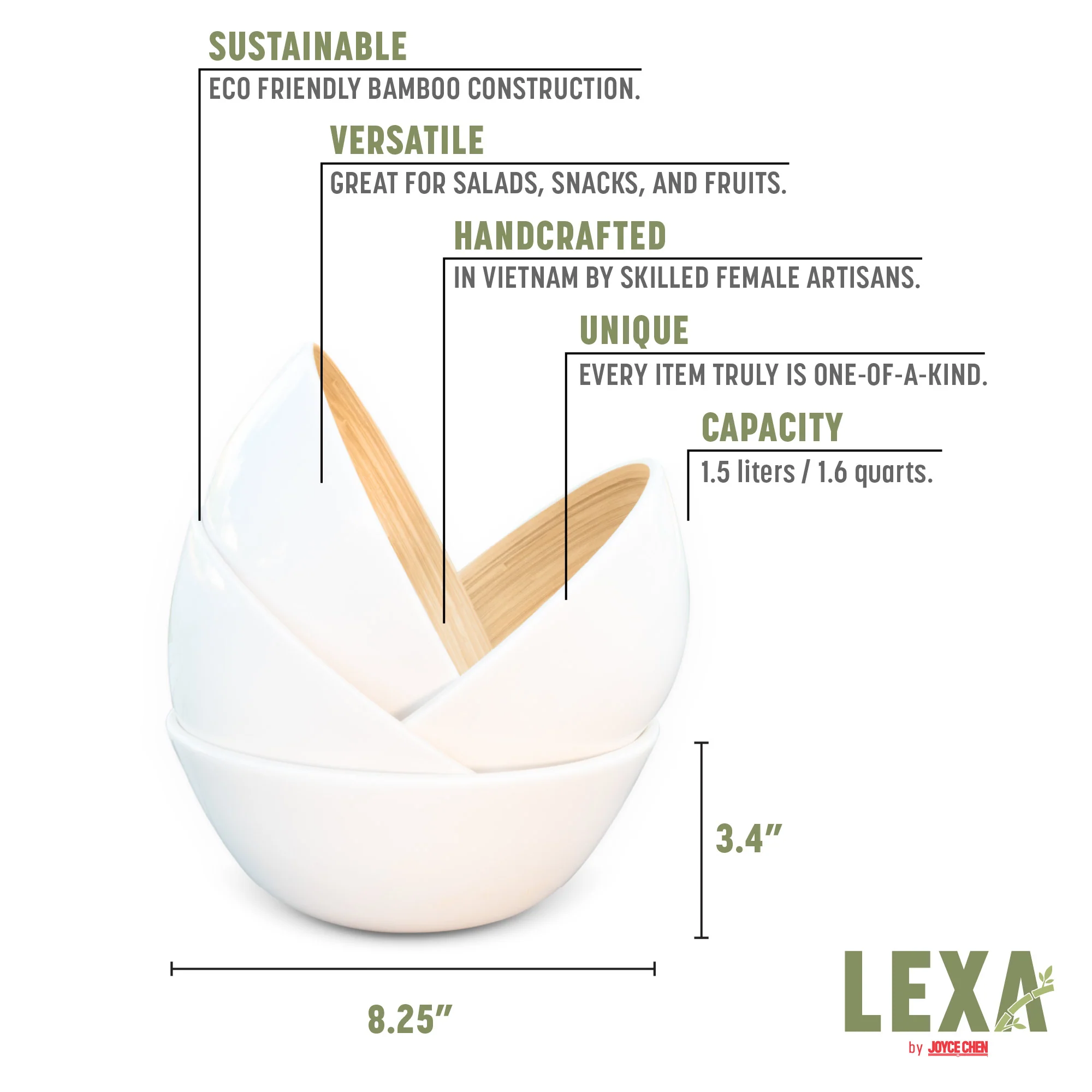 Lexa Bamboo Salad Bowl Set, 8 Inch - Image 14