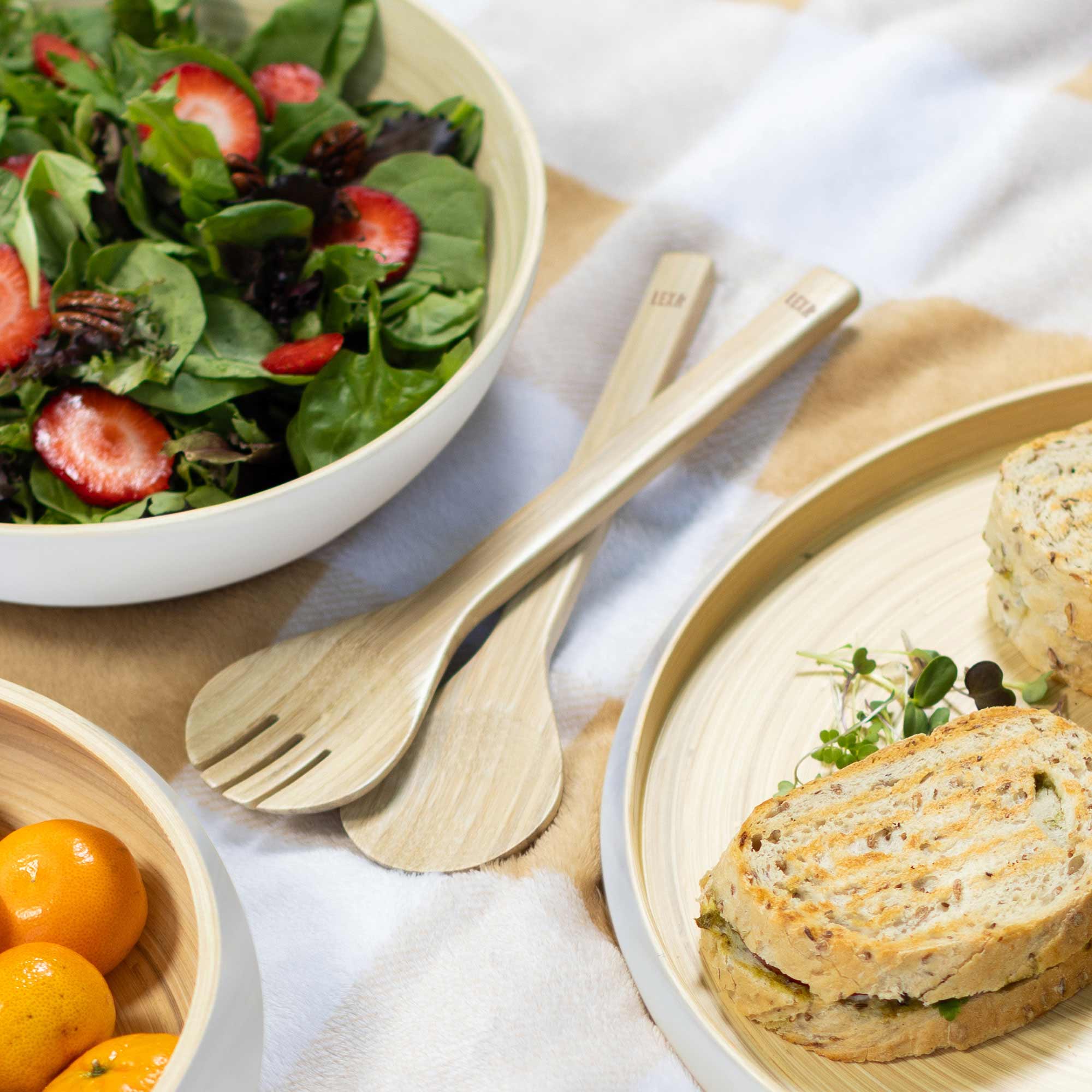 Lexa Bamboo Salad Utensil Set, 12 Inch, Natural Bamboo - Image 4