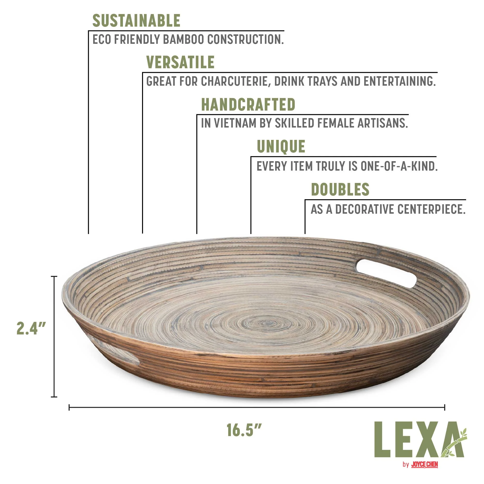Lexa Bamboo Serving Tray w/ Handles, 16 Inch - Image 14