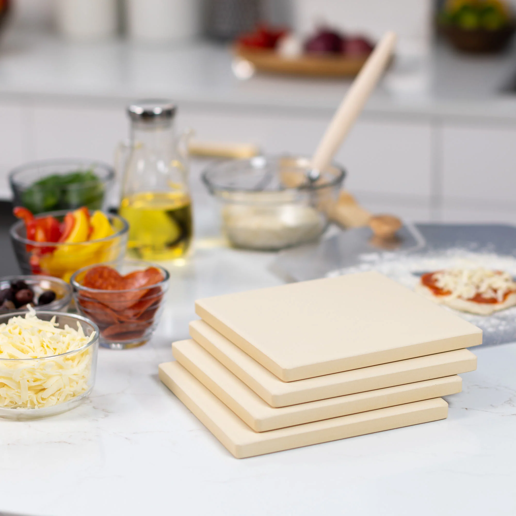 Cordierite Square Pizza Stone 4 Piece Set, 7.5x7.5-Inch, Beige - Image 5