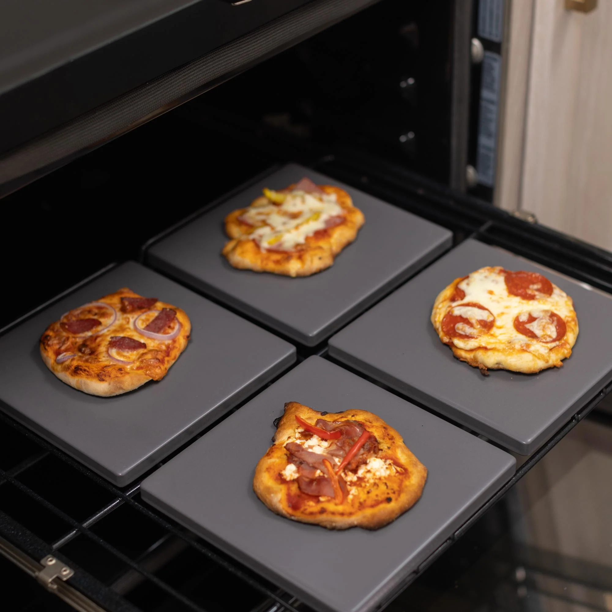 Glazed Cordierite Square Pizza Stone 4 Piece Set, 7.5x7.5-Inch, Grey - Image 3